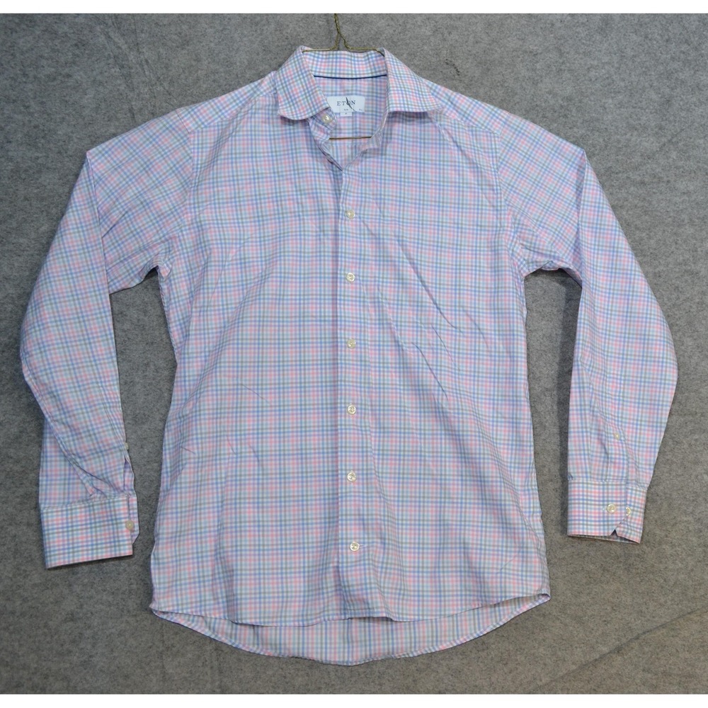 Eton Shirt Mens 15.5 39 Multicolor Gingham Dress Long Sleeve Slim Twill Cotton